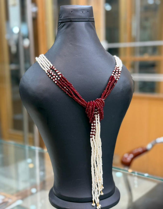 Elegant Red & White Beaded Knot Necklace - Perfect Blend of Tradition & Style