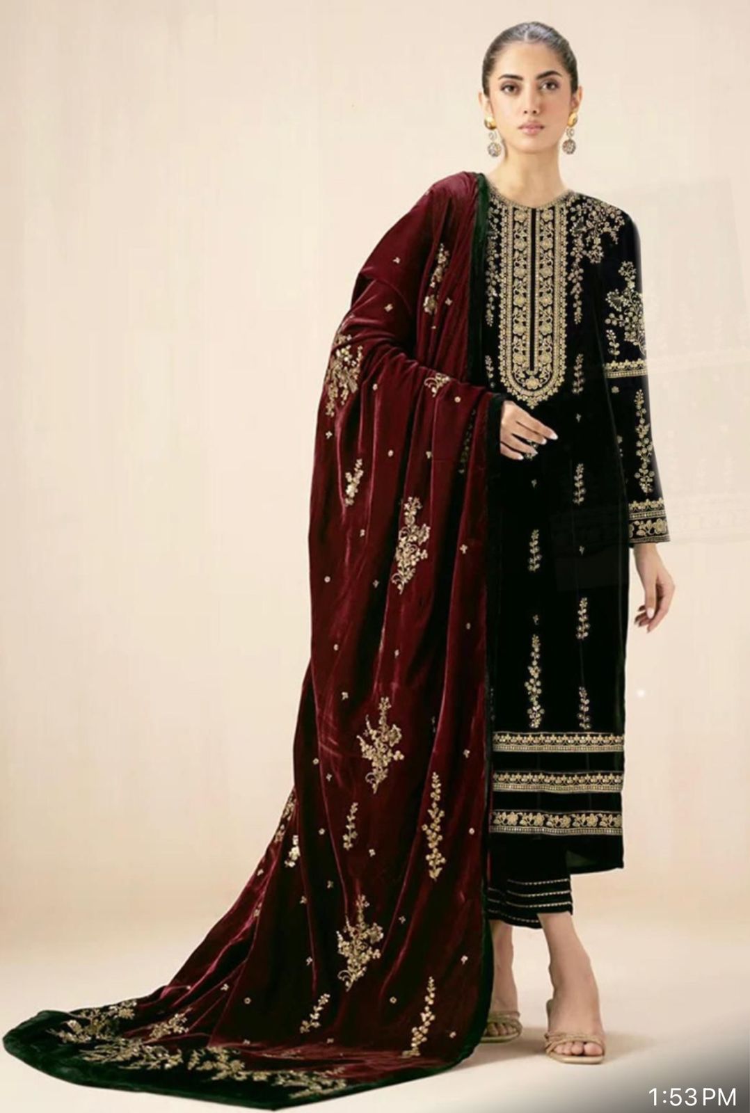 Exclusive Quality  Beautiful  Embroidered Formal & Economical Wear Velvet Two Piece to Enhance Your Elegance